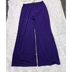 Bob Mackie Wearable  Purple Wide-Leg Pull-On Stretch Pants Size Large 34x32 NWT